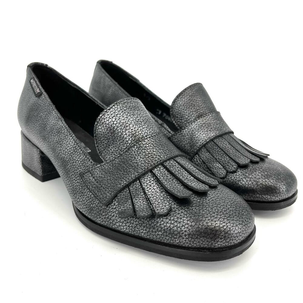 Mephisto Women's metallic gray heeled loafers (7)